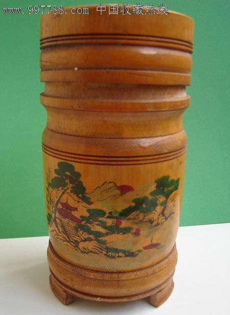 老的竹制茶筒一个图案不错完整