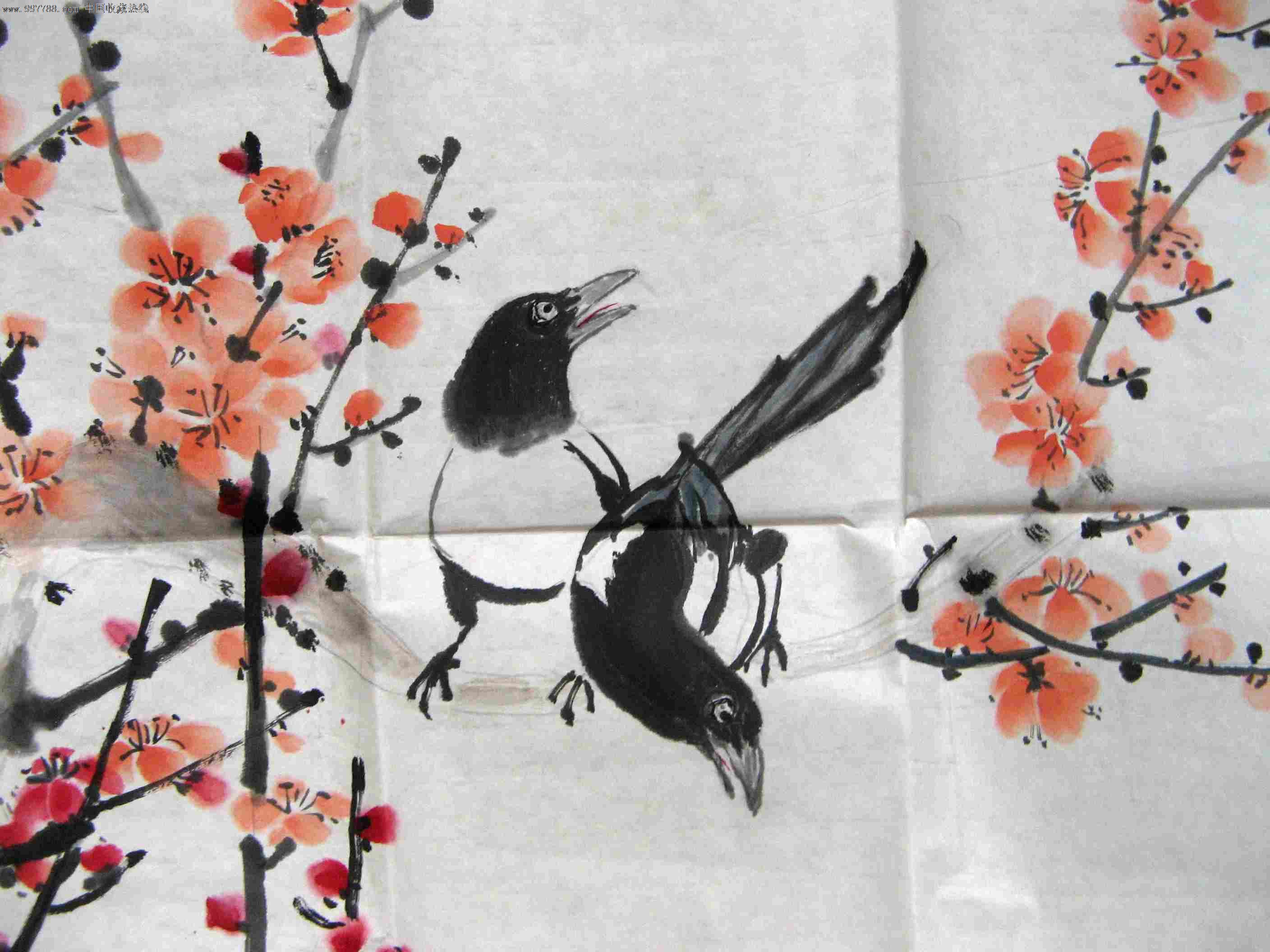 雅致俊秀的三尺条幅无款喜梅画