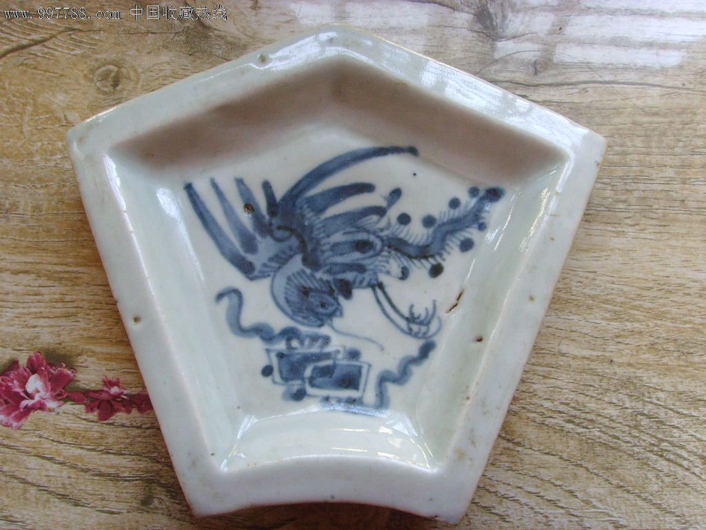明代青花凤图五角型笔舔