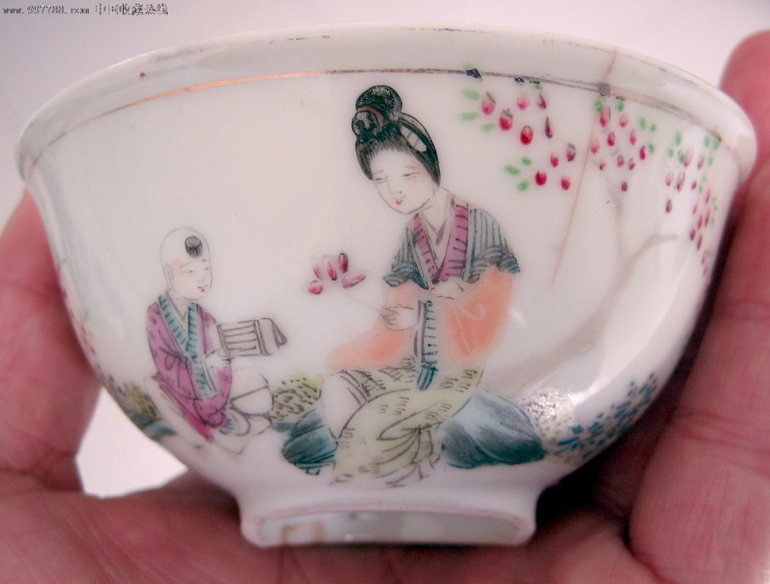 民国粉彩瓷器,碗,江西余鑫茂号,余子青画,一经训子图
