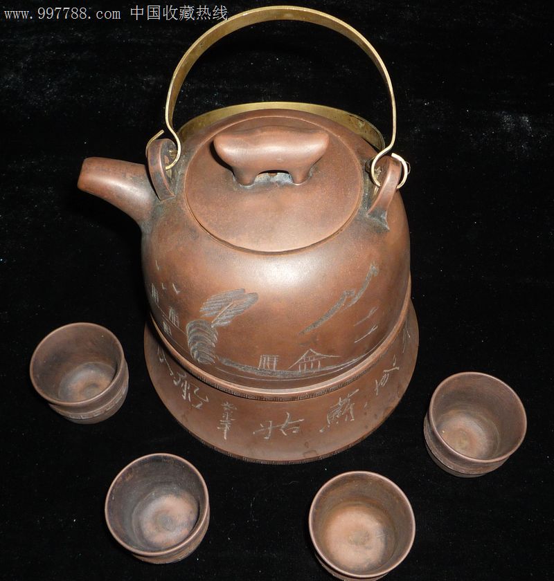 时大彬/组合件全套老紫沙壶/完整大气美观/包老包真-se15881588-紫砂