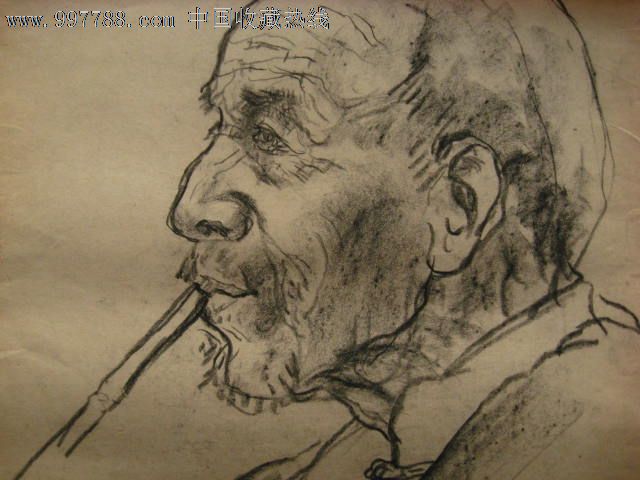 抽烟的老人素描图片