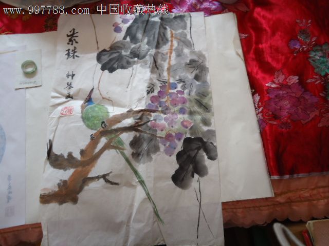 葡萄花鸟一副_山水国画原作_钱眼看世界【7788商城】