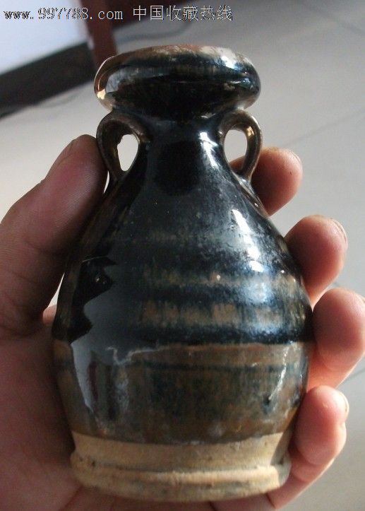 宋代黑窑变釉双系酒壶