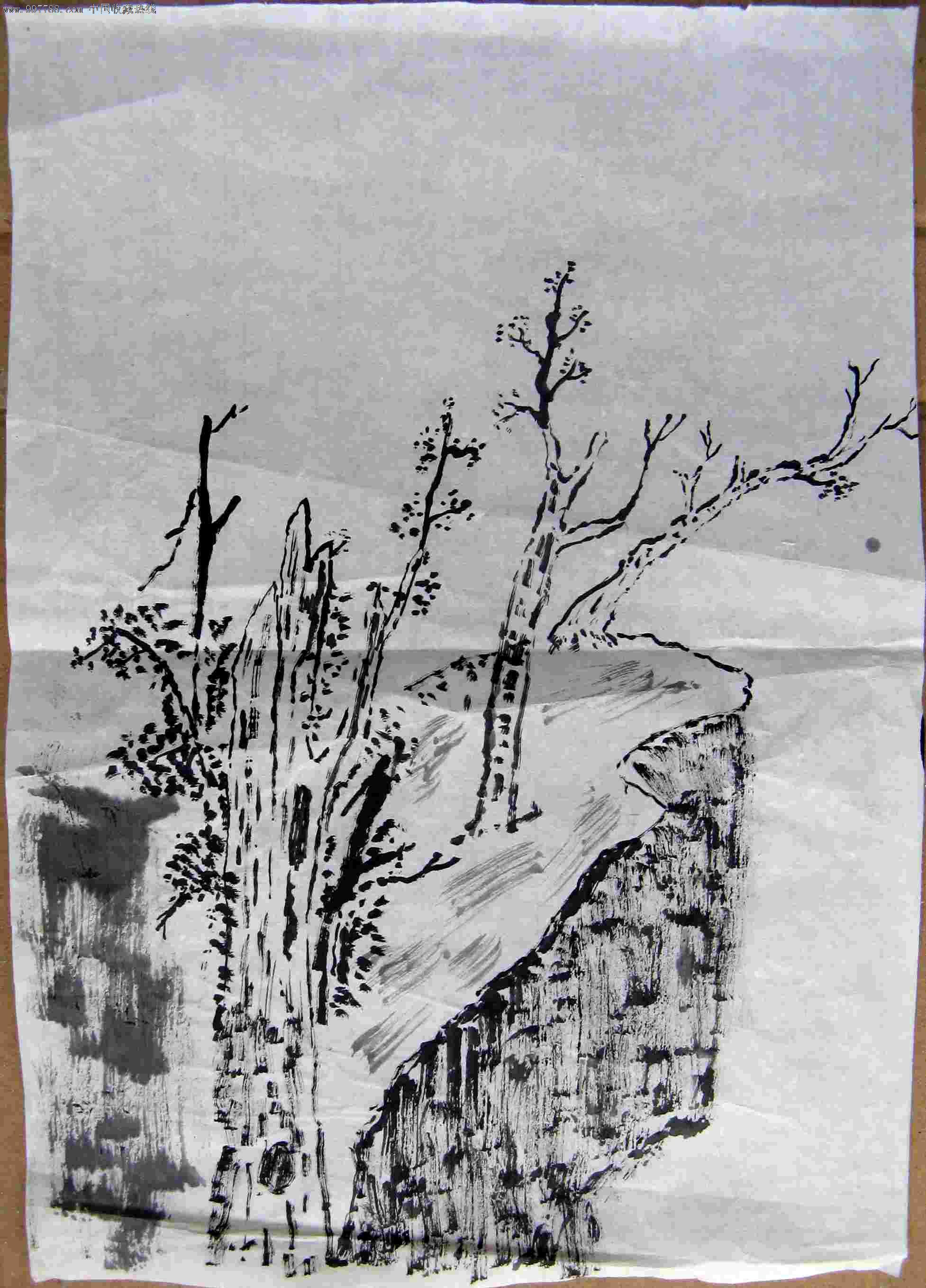 半尺余水墨山水练*画:树与崖-价格:3元-se16259637-山水国画原作-零售