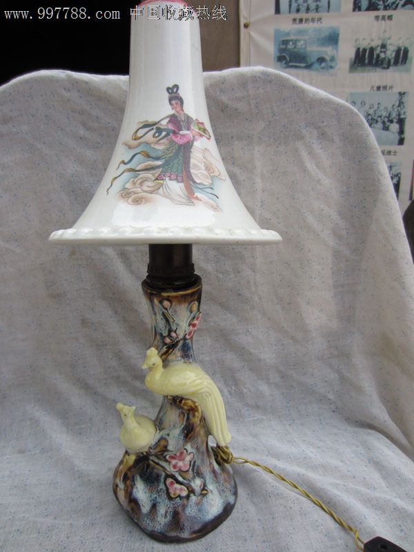 广东石湾瓷台灯彩瓷台灯怀旧装饰品喜鹊闹梅