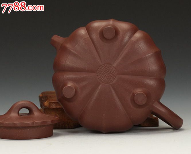 宜兴紫砂壶.工艺师王正国制.黄龙山优质紫泥【菱花石瓢壶】