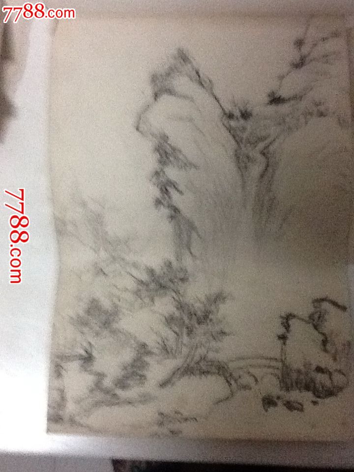 佚名铅笔画无款山水小散页三开