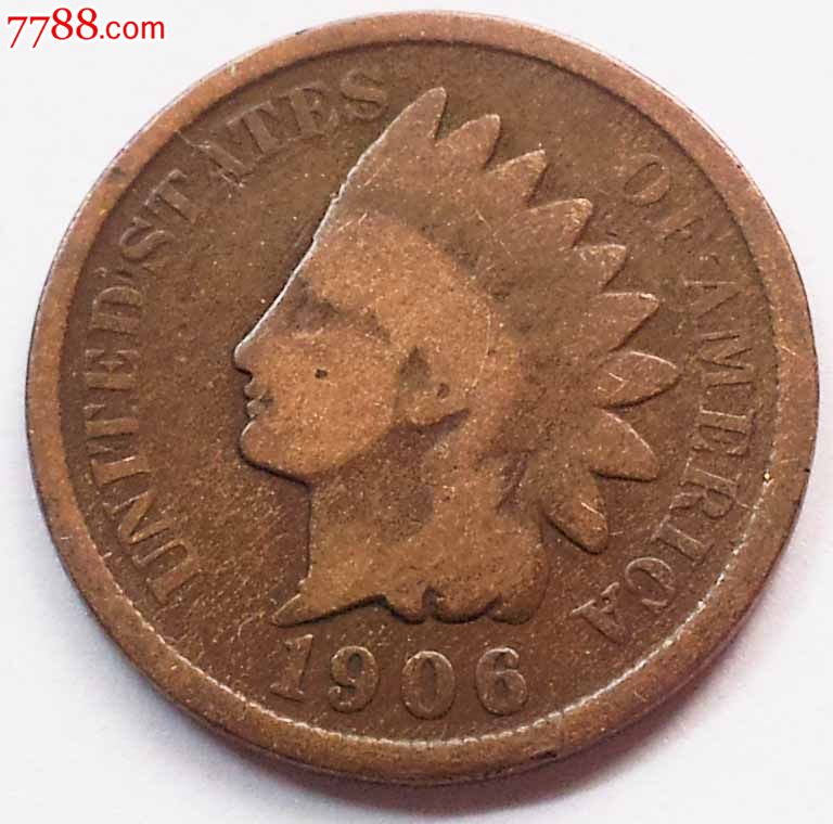 美国美元一1美分老版铜质硬币印第安人19mm