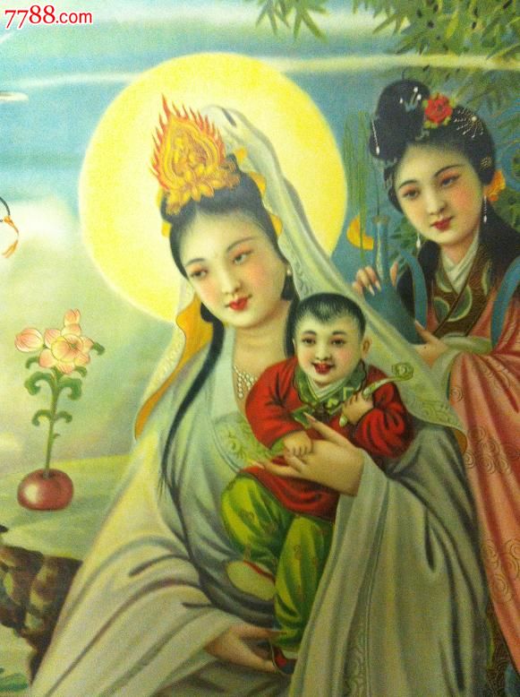 老月份牌---观音送子(近全品好品难求,题材吉利)(只上三天,过后就撤了
