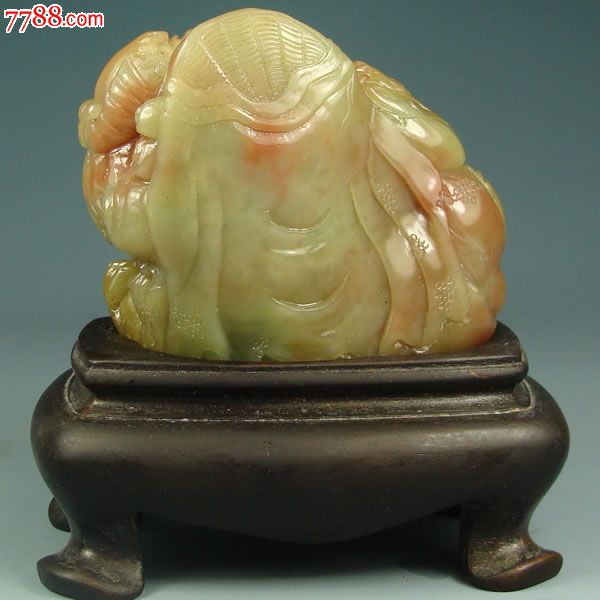 【精品推荐】寿山石善伯月尾绿石《瑞兽兆丰年》摆件(石质温润凝脂)