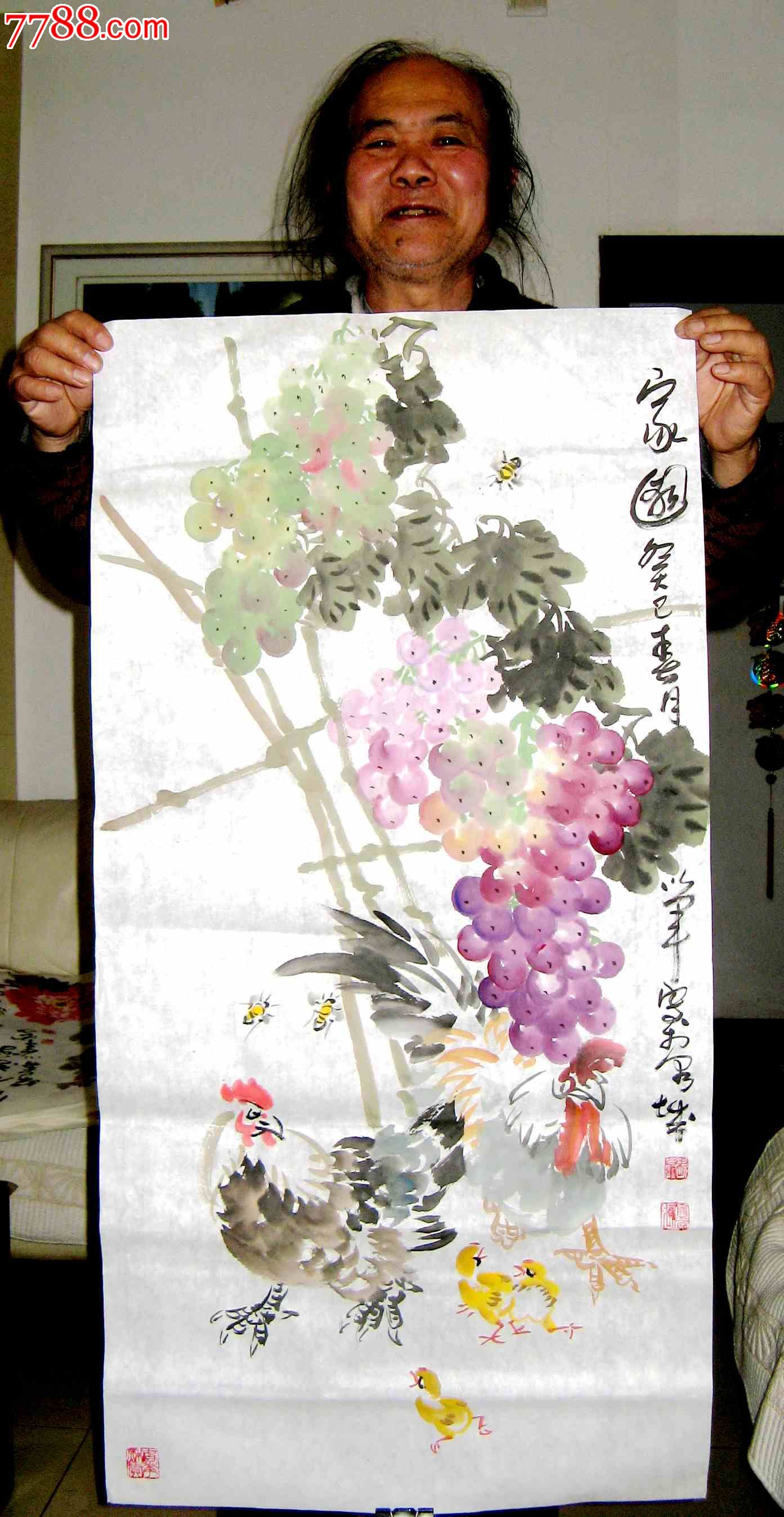 山东实力派画家三尺条幅新作精品葡萄画《家园》_花鸟国画原作_亮湖藏苑【7788收藏__收藏热线】