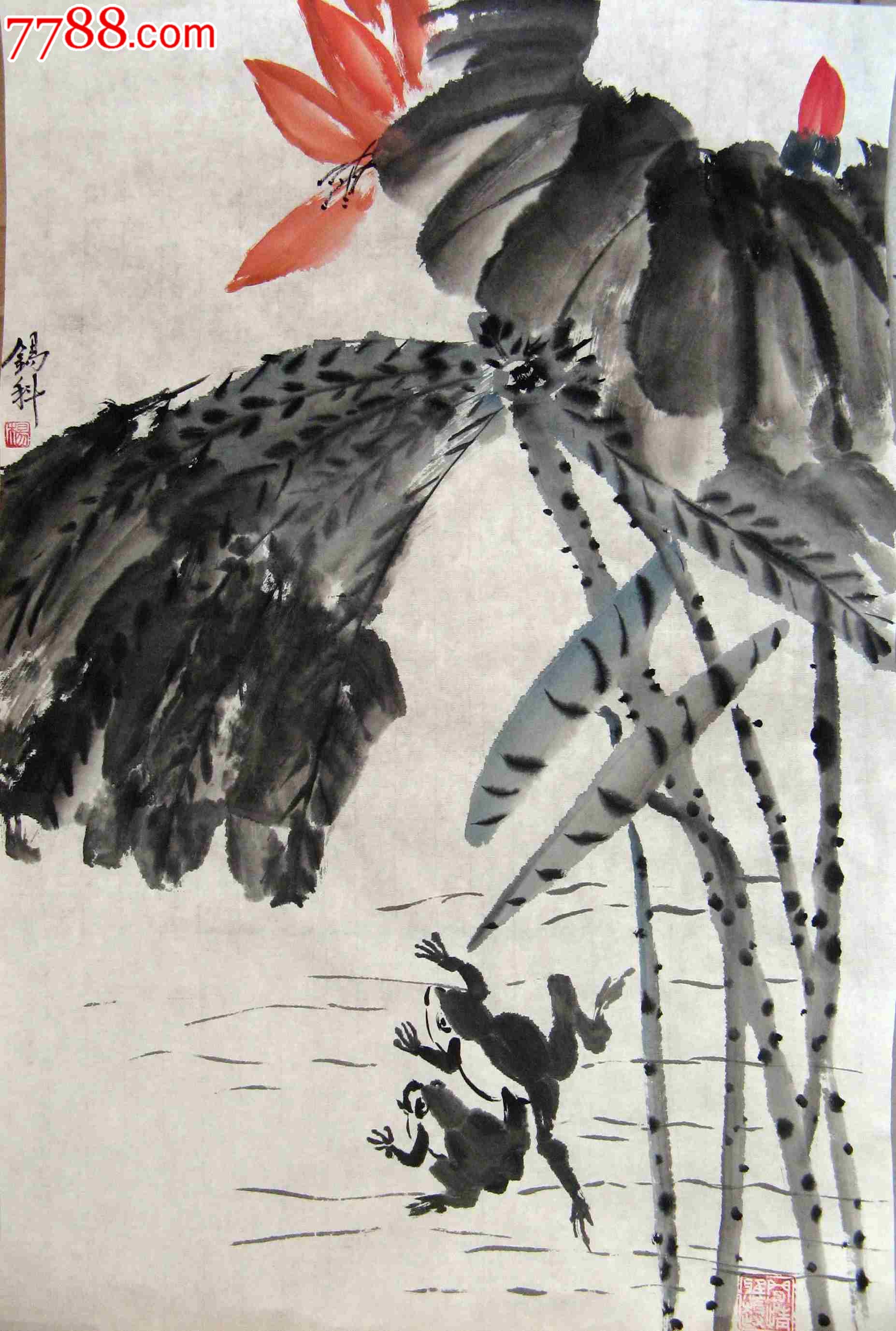 山东知名画家四尺开三荷花青蛙画:荷塘蛙趣-se16867418-花鸟国画原作