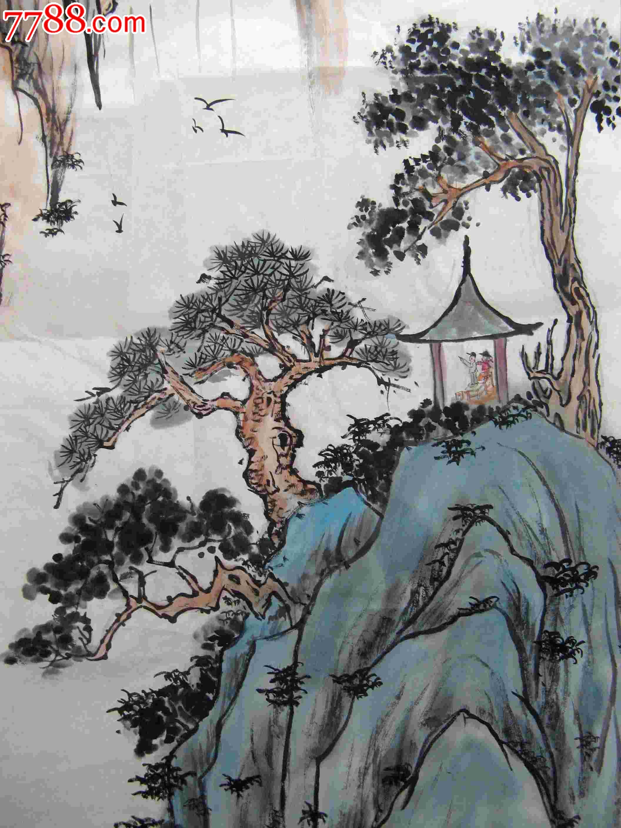 山东知名画家四尺条幅山水画《万壑风生碧山曲.》