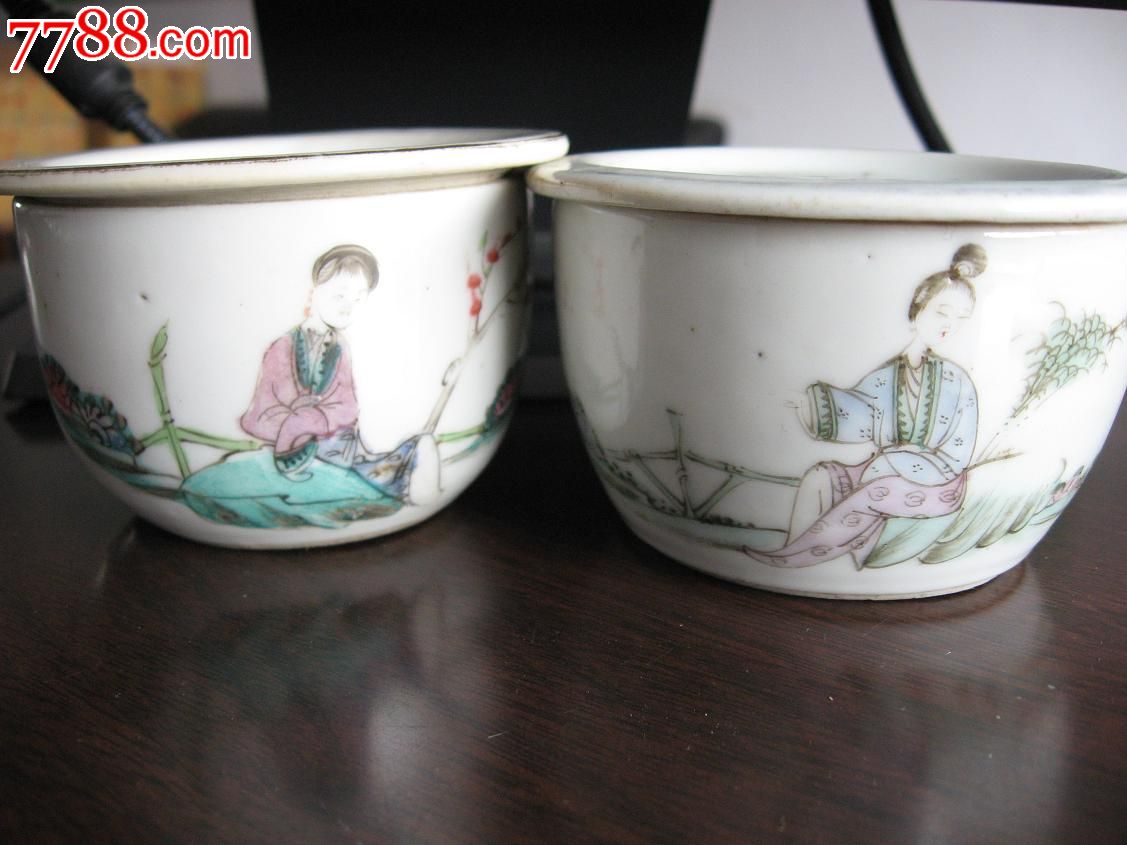 民国余远生,余元昌制粉彩美女蛐蛐罐两只