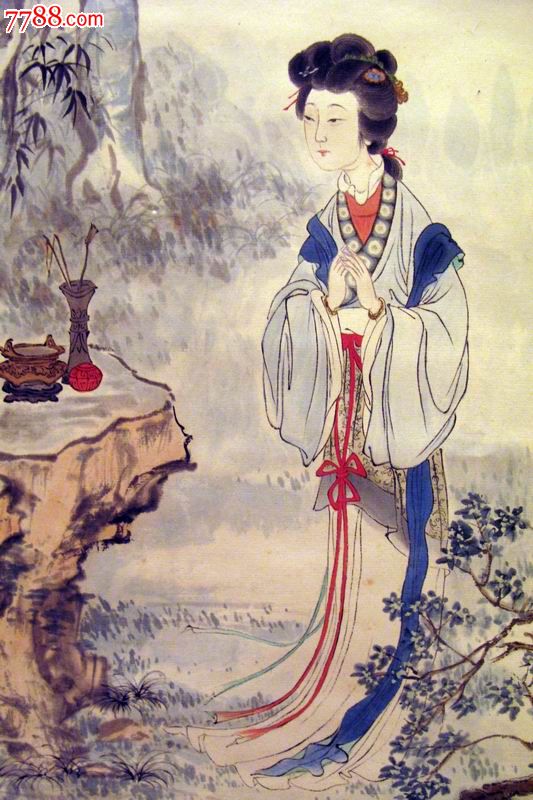 中國古代仕女圖,水彩,工筆畫