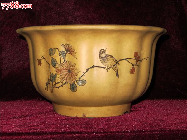 云石刻紫砂葵型盆