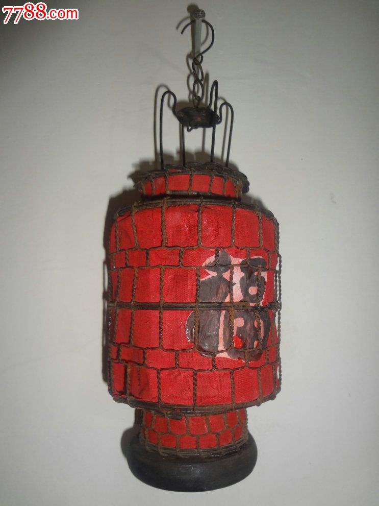 wpye-老式蜡烛红灯笼-精致小巧的福字绸罩老灯笼,旧时挑灯夜行之灯笼