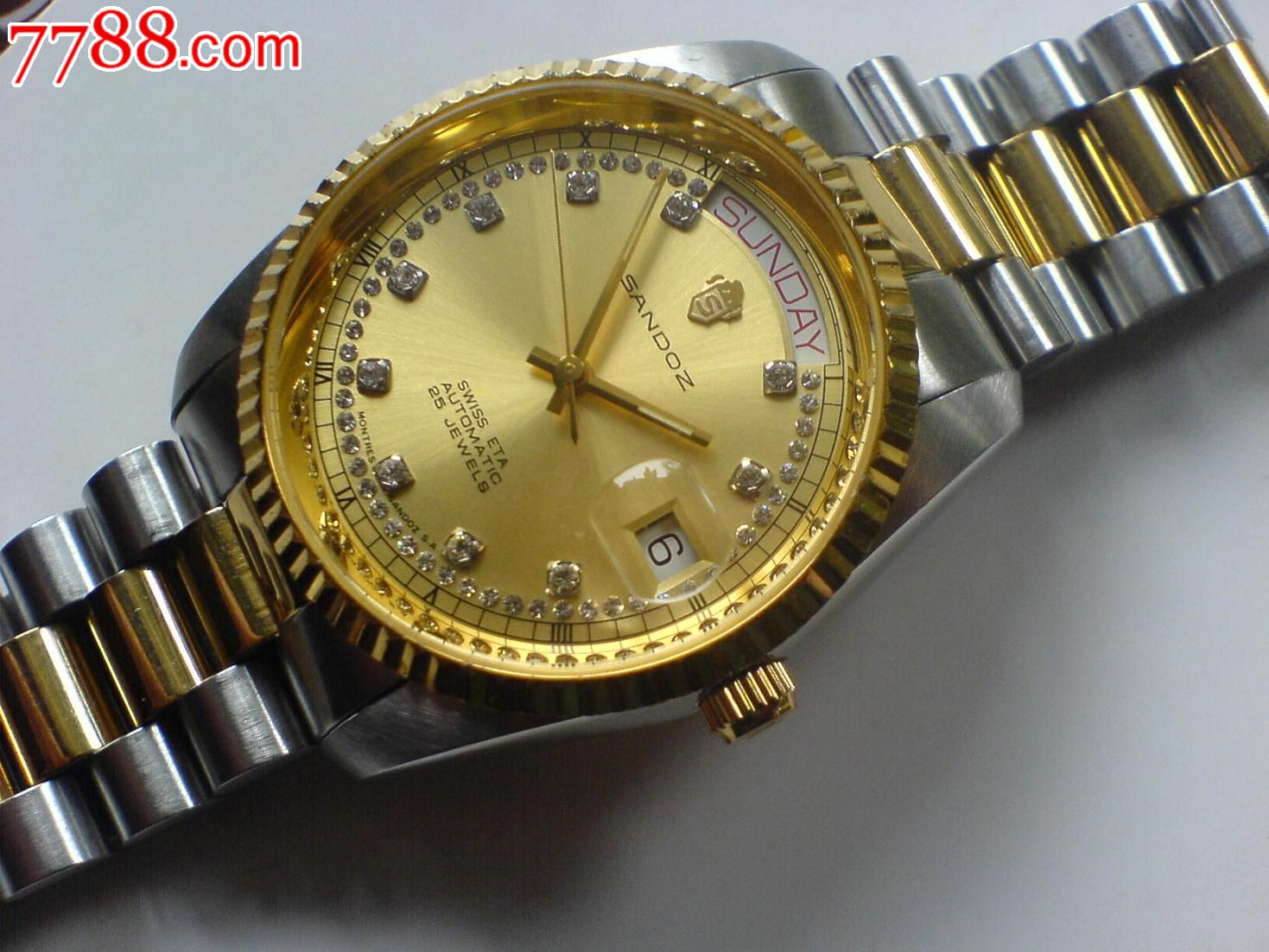 sandoz瑞士原装正品山度士新款钻字金钢透底自动表2834-2