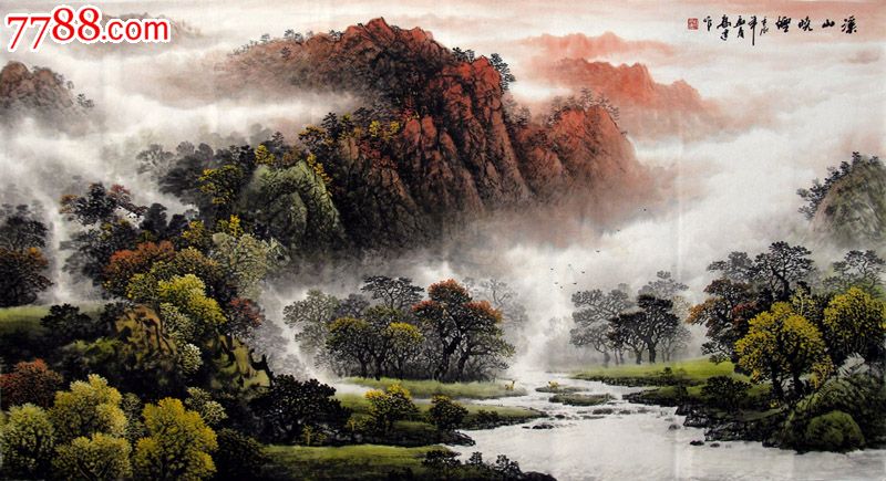 品墨斋★精品山水画★龙高建六尺★溪山晓烟