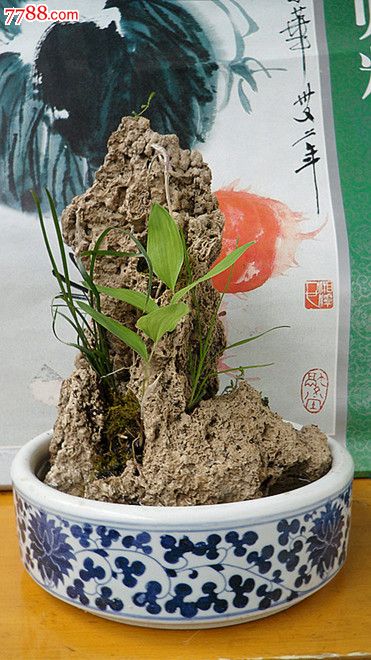 天然水锈石盆景