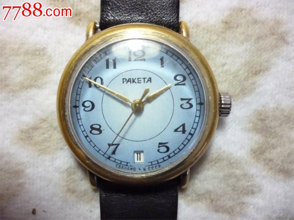 50年代末进口苏联的美品,包金,蓝盘,日历【paketa】男士古董老表一块!