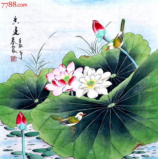【名家精品】中国著名工笔画家【秦霞】花鸟《香远》68*68cm