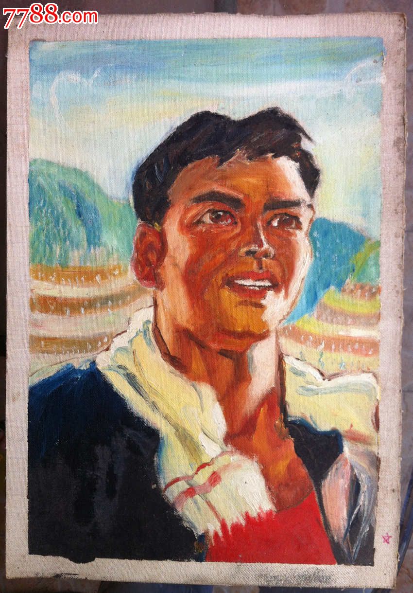 文革油画《农民,尺寸37.5*26.