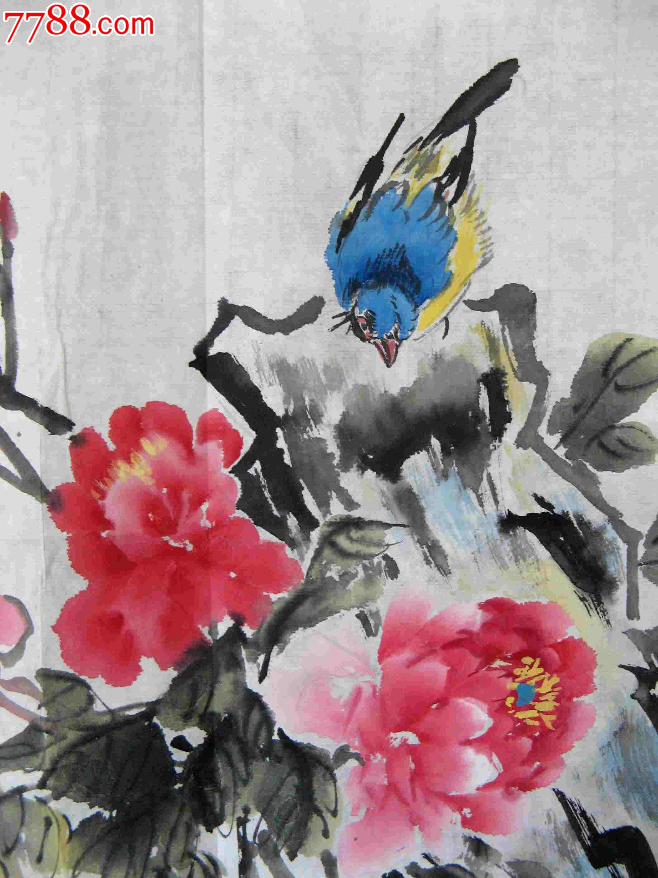 艳丽明快的一尺斗方无款花鸟画:探花香浓