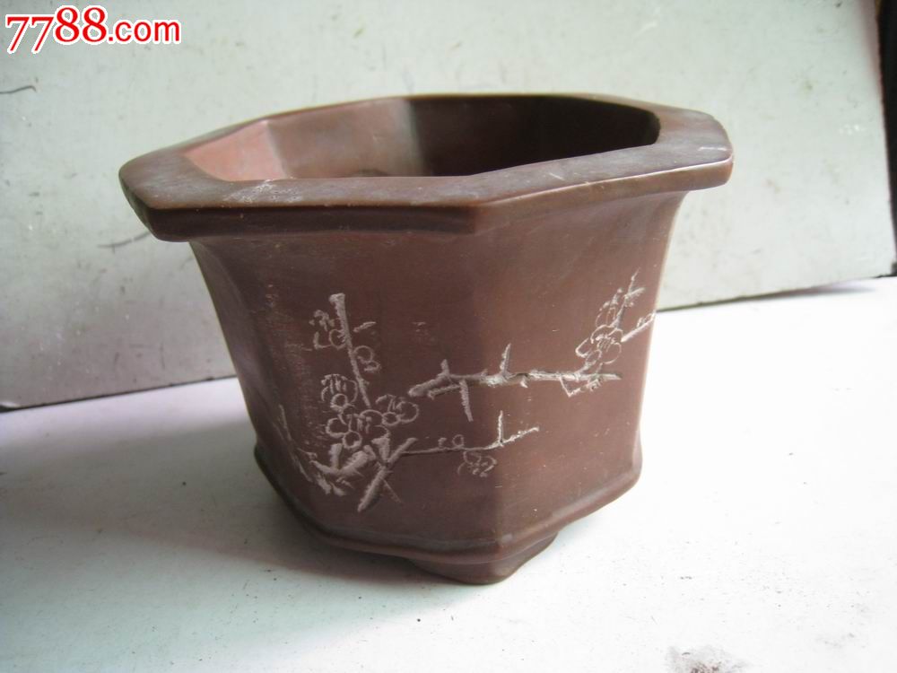 梅花图案紫砂小花盆