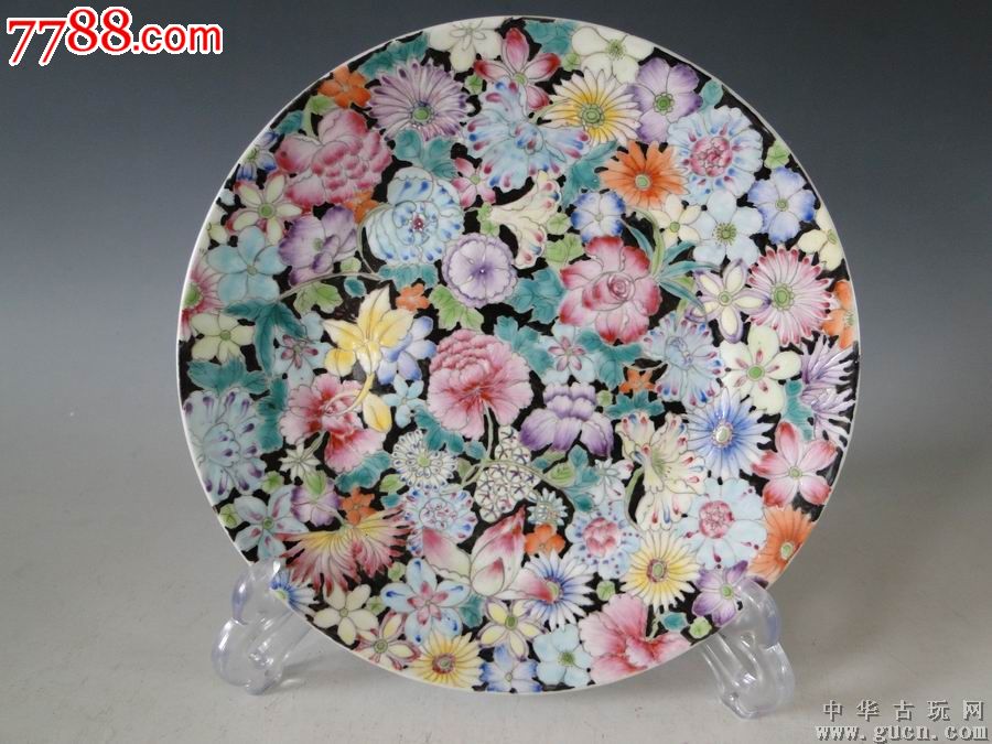 民国早期粉彩百花不落地大盘一件