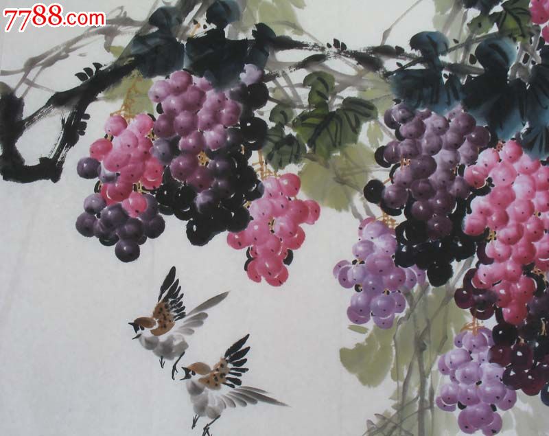实力画家黄山川四尺花鸟葡萄（珠光累累）1310-花鸟国画原作--se17798261-零售-7788收藏__收藏热线