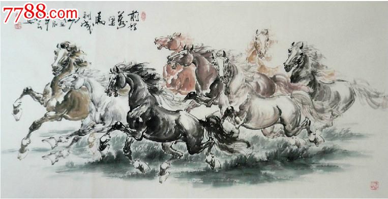 名家作品八骏图四尺精品4c-12-20