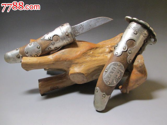 真正蒙藏的手雕木包藏银刀-其他收藏品--se17926135