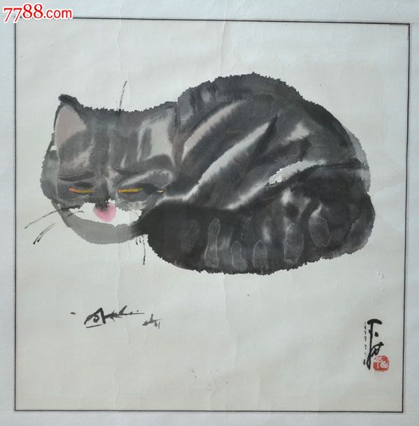 贾平西双猫2手绘真迹客厅书房收藏礼品