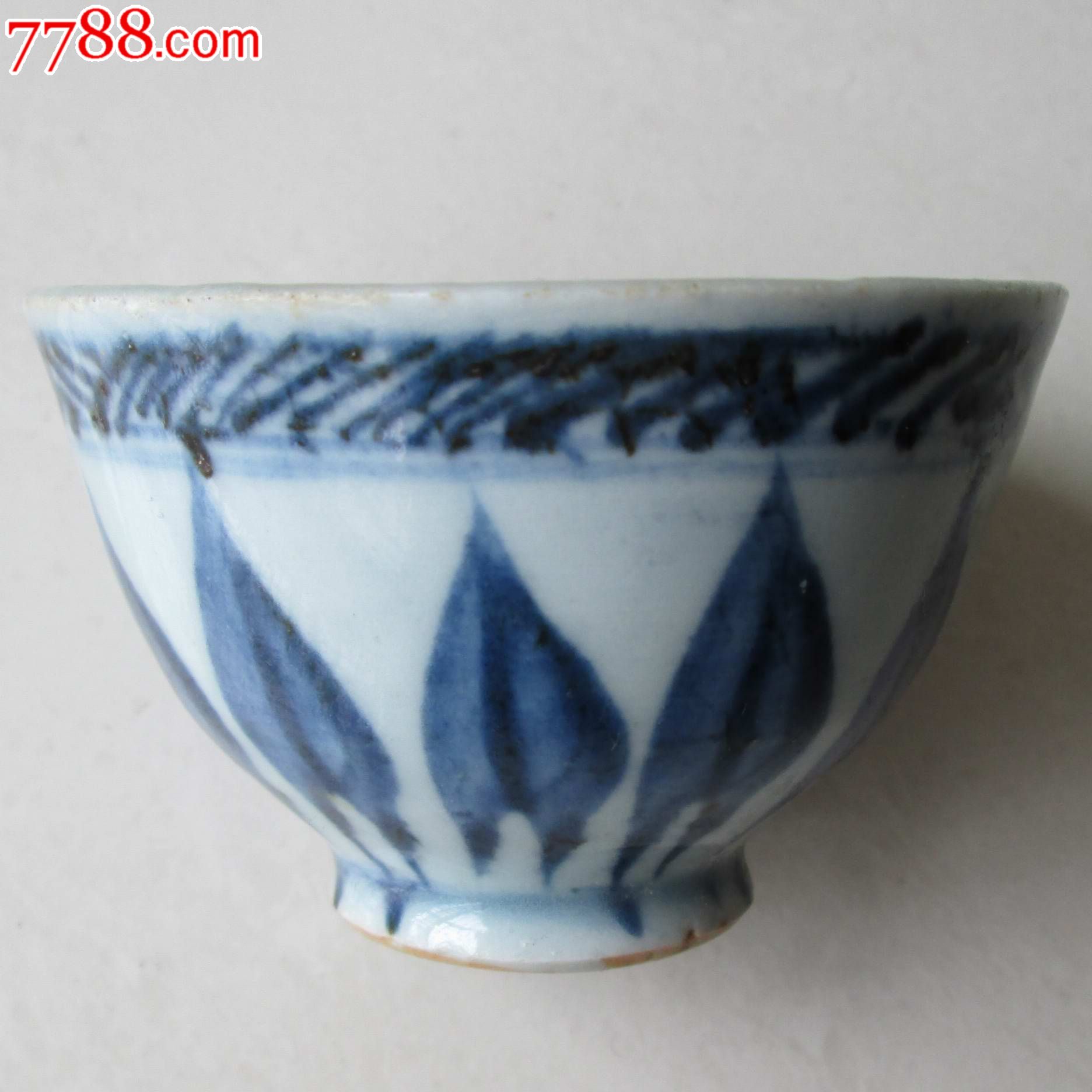 明代,青花瓷,宣德,芭蕉叶纹饰,鸡心小碗小酒杯小酒盅