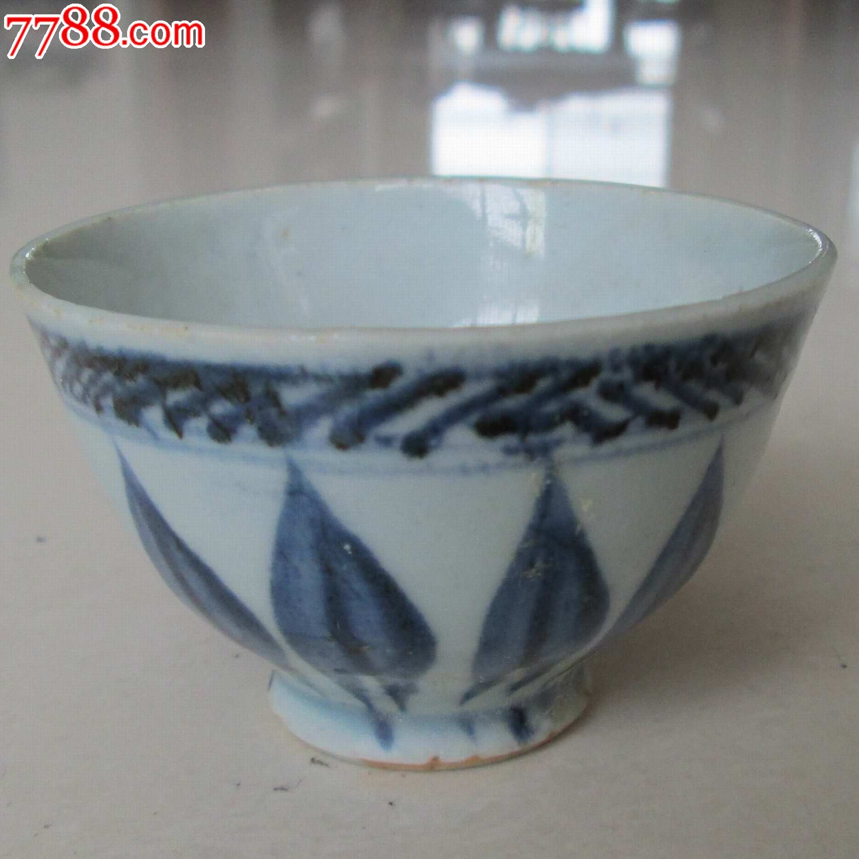 明代,青花瓷,宣德,芭蕉叶纹饰,鸡心小碗小酒杯小酒盅