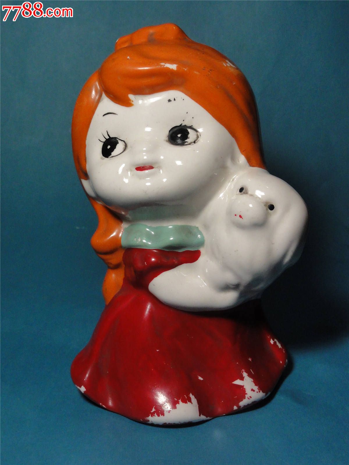 红裙少女抱狮子狗存钱罐储蓄罐