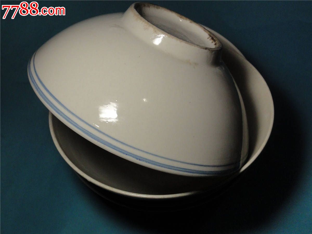 文革蓝边老青花碗大户人家定制