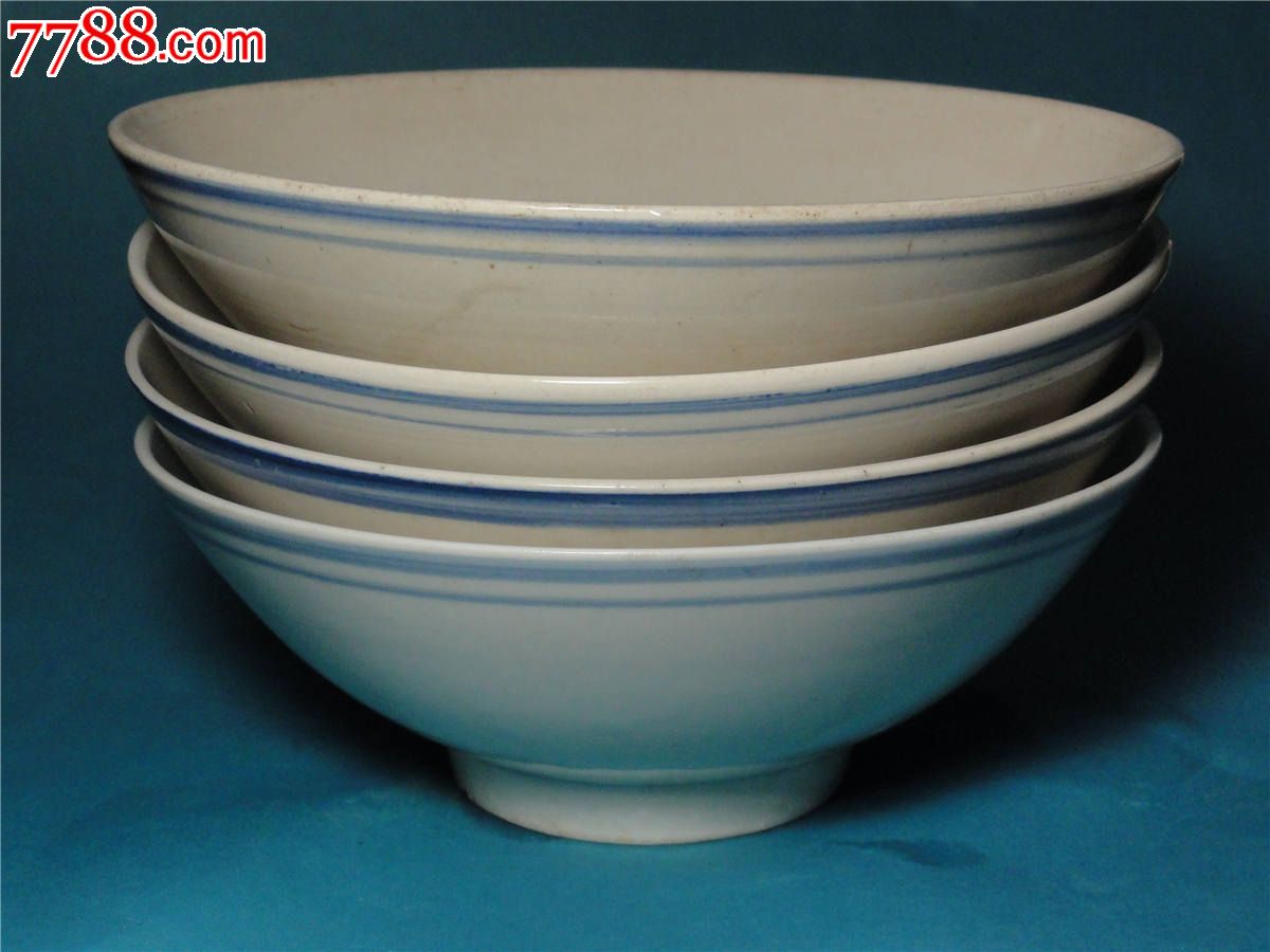 文革蓝边老青花碗大户人家定制