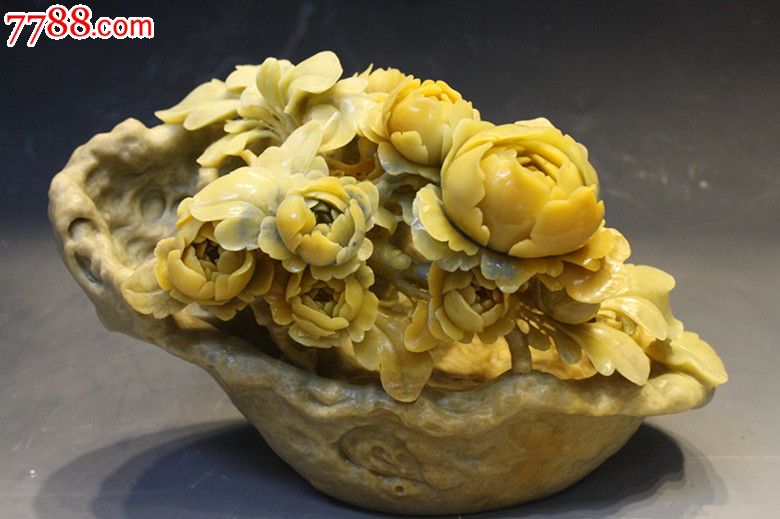 青田石雕精品摆件手工整石雕刻礼品收藏家居装饰品牡丹花