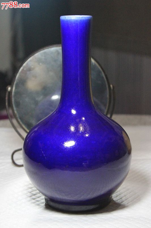 古董古玩收藏真品清瓷器霁蓝釉天球瓶