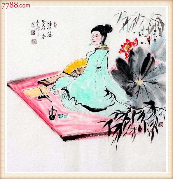 宣纸, 简介: (790)作品规格:69*69cm熊会群,擅人物画,兼山水花鸟,写