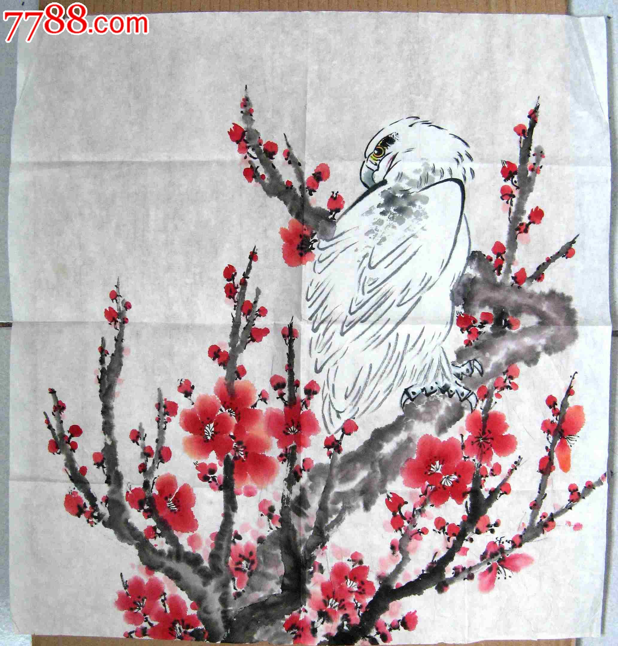 隽永新颖的三尺斗方无款花鸟画梅花白鹰