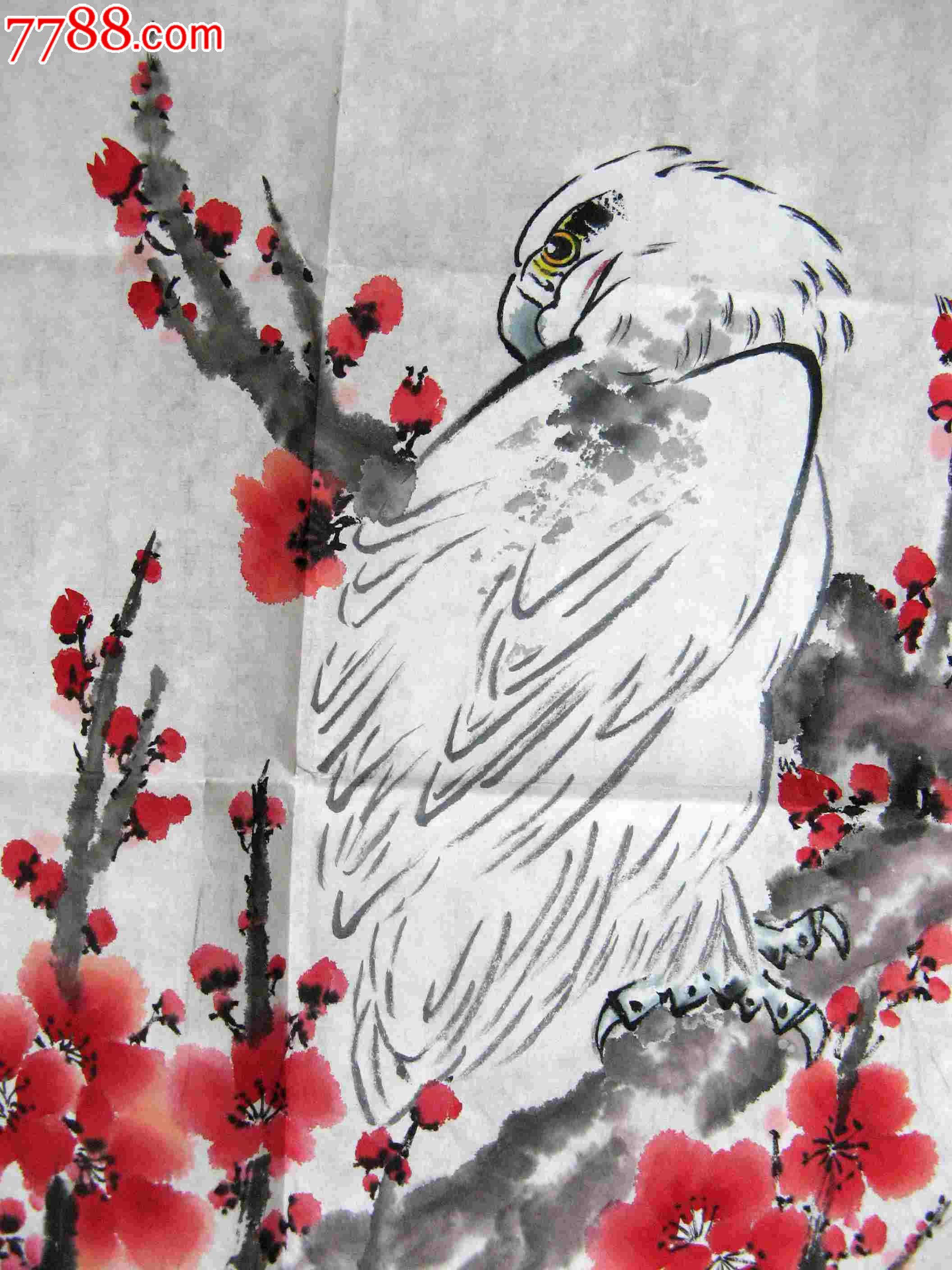 隽永新颖的三尺斗方无款花鸟画梅花白鹰