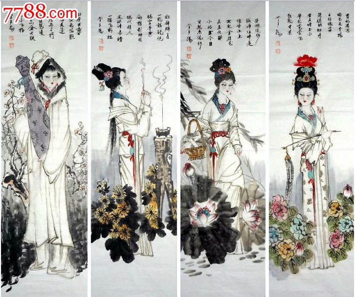 刘学多·人物四条屏《四大美女》