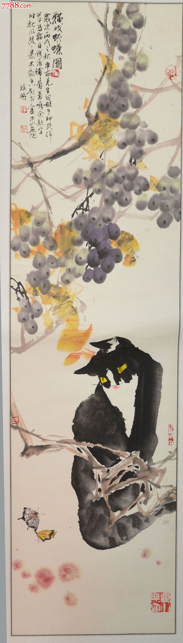 贾平西猫戏蝴蝶图(与当地画家程鹏/白铁藩)合作