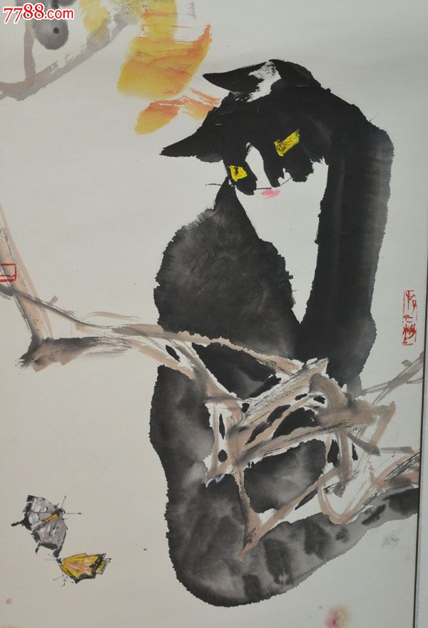 贾平西猫戏蝴蝶图(与当地画家程鹏/白铁藩)合作-se