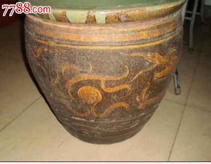 湖北汉川马口窑双龙戏珠大缸龙珠为酒厂关炳和