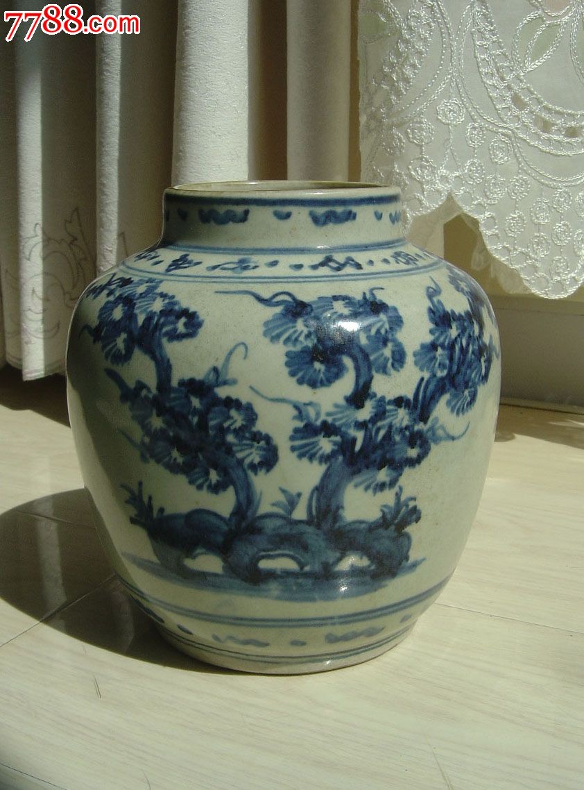 明代天启青花松竹梅纹罐.高:16.8厘米